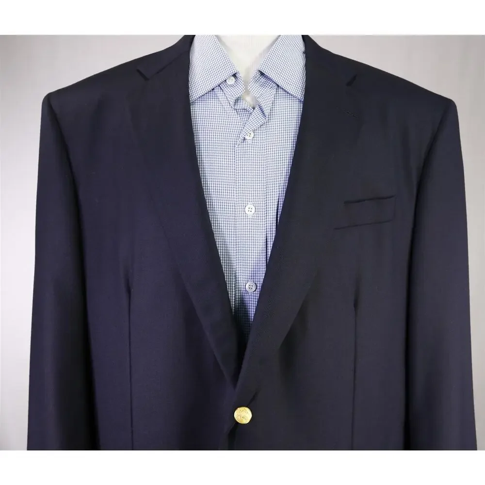Brooks Brothers Golden Fleece Madison Navy Blue Gold Button Wool Blazer 48R